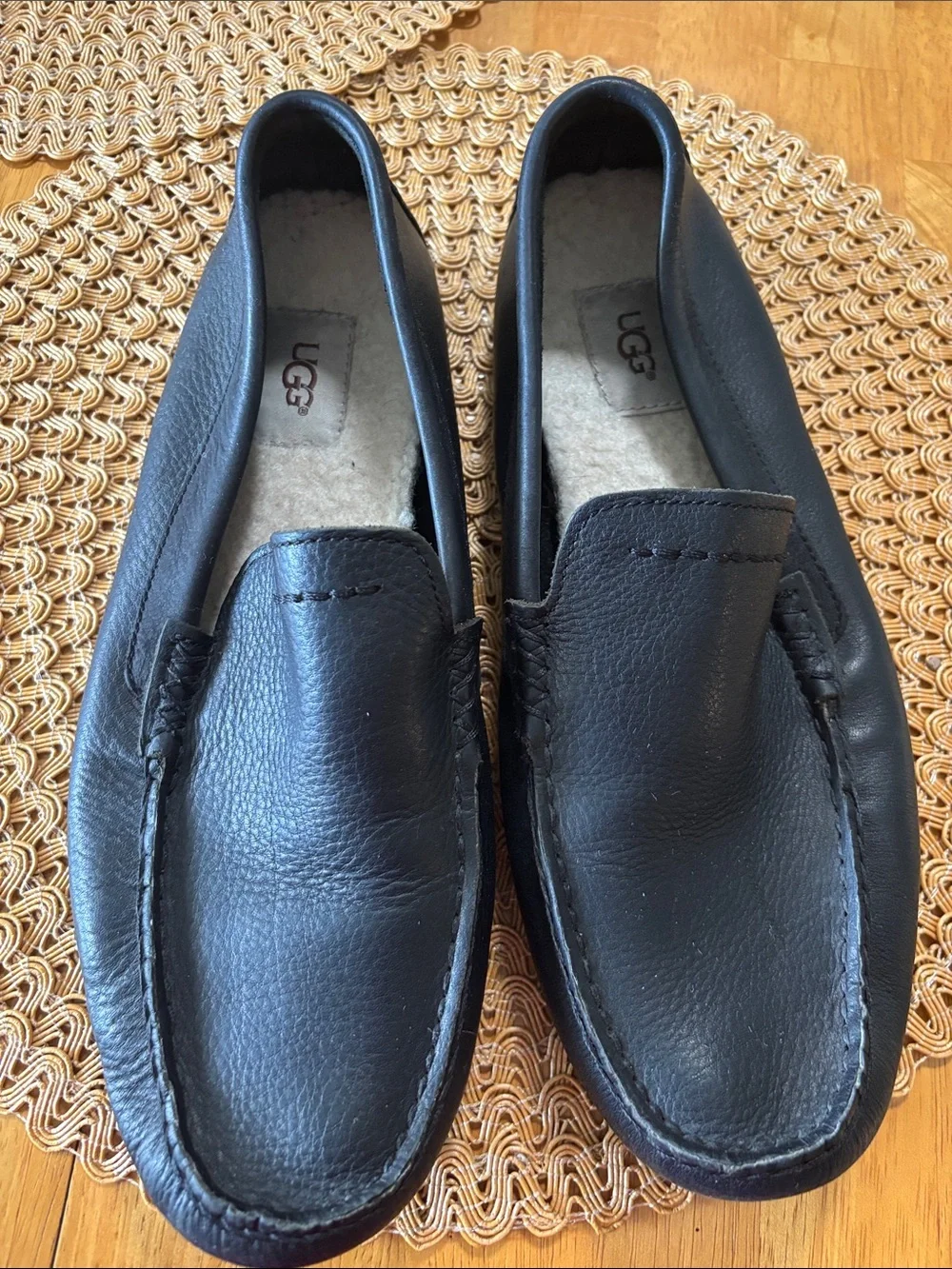 UGG Men's Black Leather Slip-On Driving Moccasins